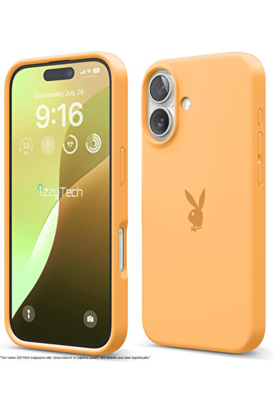 izzytech حافظة سيليكون لهاتف آيفون 16 بلس، شعار بلاي بوي، سطح داخلي مخملي، حا...