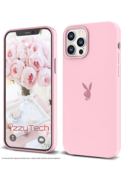 izzytech حافظة سيليكون لهاتف آيفون 14 برو، شعار بلاي بوي، سطح داخلي مخملي، حا...