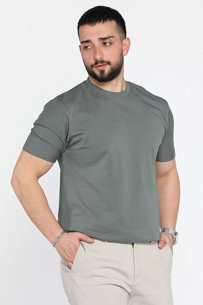 MİSHAR İTALİA Ανδρικό μπλουζάκι με λαιμόκοψη Khaki Basic