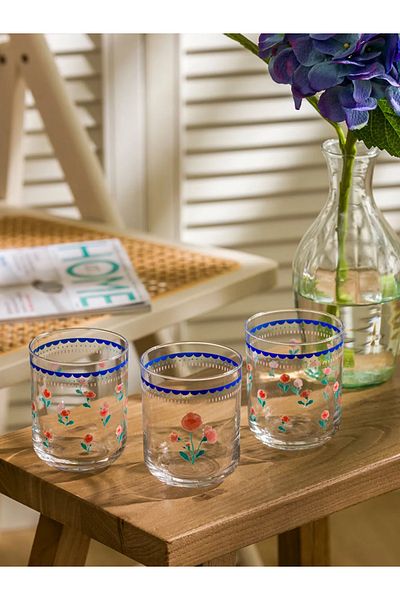 LC Waikiki Mixed Flower Printed Glass Water Glass Set of 3 350 ml