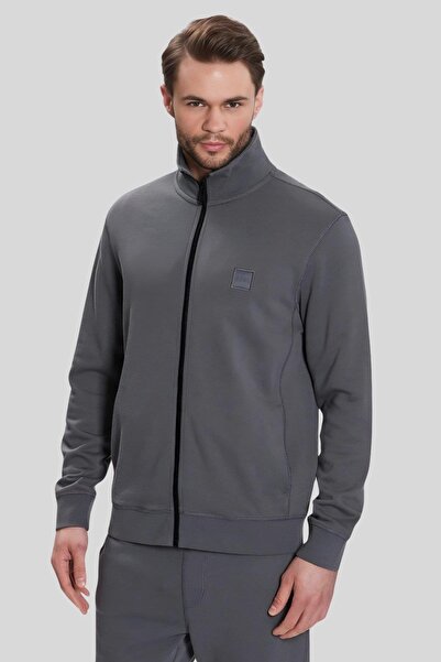 BOSS Regular Fit Zestart Dik Yaka Erkek Hırka Gri