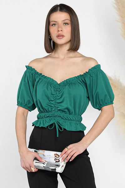 GÜLSELİ Γυναικεία Crop Μπλούζα με Πράσινο Καρπούζι με Λαστιχένιο Μέση Λεπτομέρεια