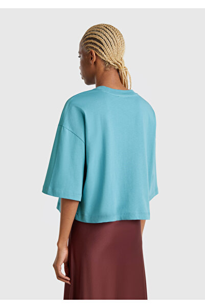 United Colors of Benetton Γυναικείο μπλουζάκι μπλε 100% βαμβακερό λουλουδάτο μοτίβο σε κουτί