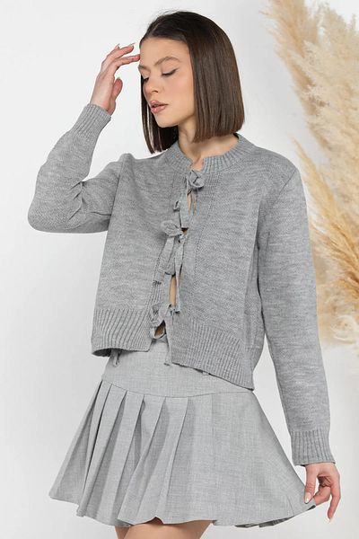 GÜLSELİ Gray Women's Front Tie Knitwear Jacket