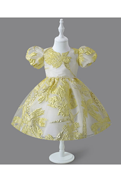 Mark & Mia Mark & Mia Short Puffed Sleeves Pearl Embellished Dress - Gold Yellow