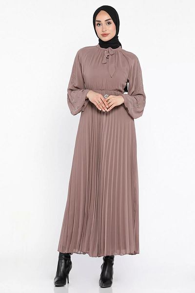 julude Φόρεμα Hijab Chiffon με λεπτομέρεια από πέτρα με κορδόνι με βιζόν