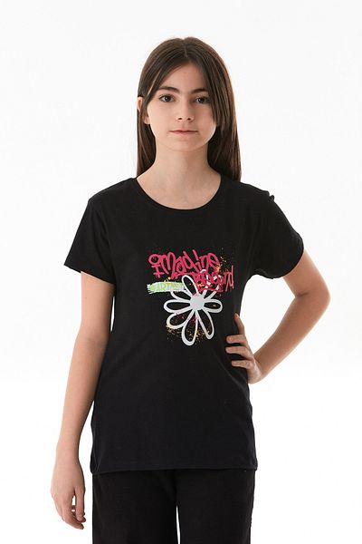 Fulla Moda 100% Cotton Text Printed Girl's Crew Neck T-Shirt