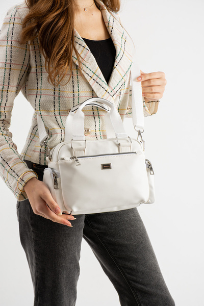 Sanmorris Women's Multi-Eye White Matte Adjustable Cross Strap Hand and Shoulder Bag S-1422