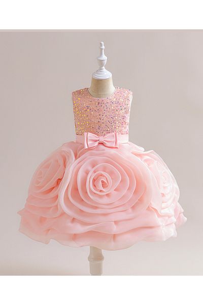 Mark & Mia Mark & Mia Sequins Embellished Bow & Rose Detailed Sleeveless Party Frock - Pink