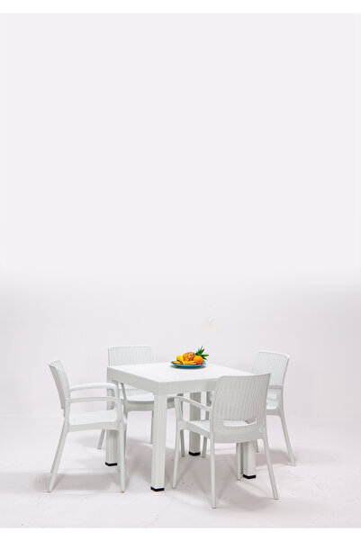 MOBETTO Rattan Kollu 4 Kişilik Bahçe Balkon Masa Takımı-beyaz