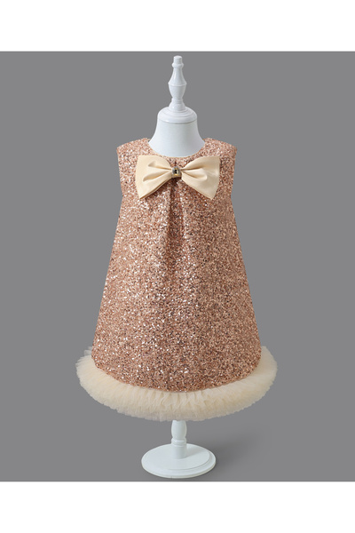 Mark & Mia فستان عمل من مارك آند ميا مزين بالترتر مع تفاصيل فيونكة - بني