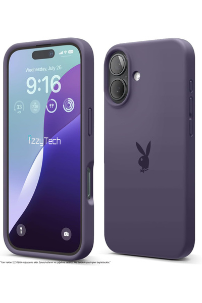 izzytech حافظة سيليكون لهاتف آيفون 16 بلس، شعار بلاي بوي، سطح داخلي مخملي، حا...