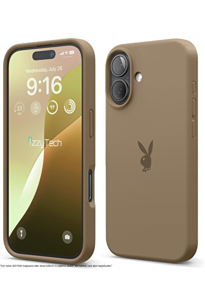 izzytech حافظة سيليكون لهاتف آيفون 16 بلس، شعار بلاي بوي، سطح داخلي مخملي، حا...