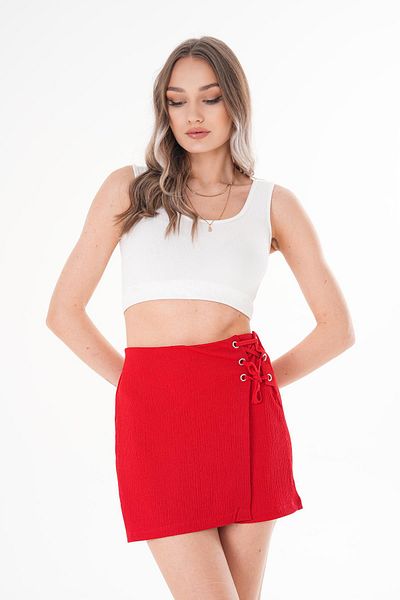 ŞİMAL Women's Lace-Up Eyelet Detailed Shorts Skirt 250048   -