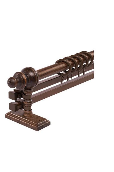 OPEN SHOPS Дървена закачалка за пердета с двойна релса от орех, рустик, 125 см - Rustic Pipe