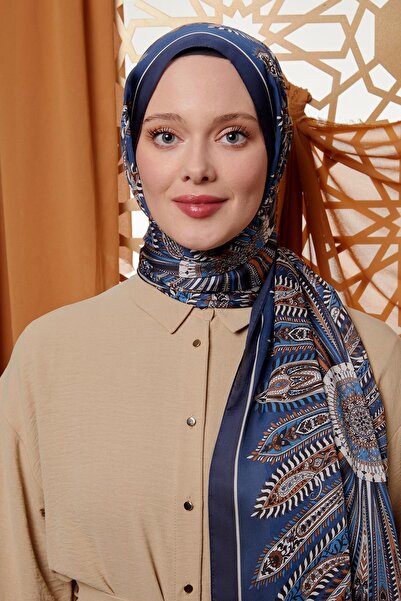 Levidor Navy Blue Circular Indian Silk Shawl