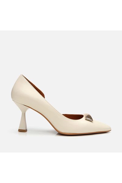 Hotiç Women's Leather Ecru Medium Heeled Stiletto