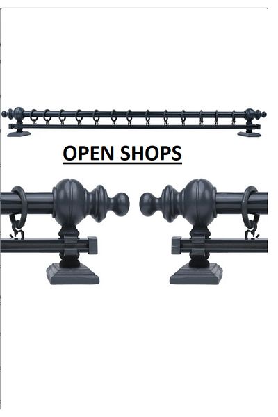 OPEN SHOPS Дървена закачалка за пердета от дъб с единична релса и алуминиева тръба 200 см