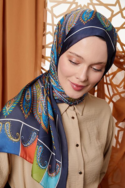 Levidor K.Navy Blue Circular Indian Silk Shawl