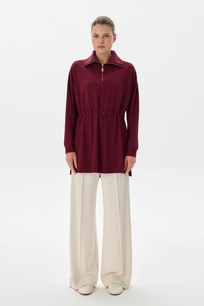 KADRİYE BAŞTÜRK Burgundy Zippered Modal Knitted Sweatshirt