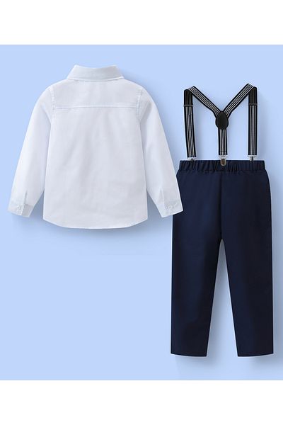 Mark & Mia Mark & Mia Shirt with Bow Tie and Pair of Pants with Suspenders Party Suit Set - White and Navy Blue