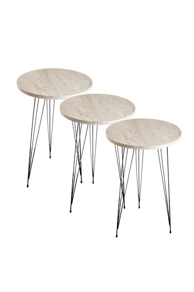 HIC Serving Coffee Tables Set Of 3 Pieces 34cm Beige Color