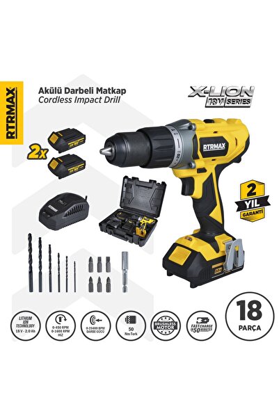 Rtrmax Rtx1820 Şarjlı Darbeli Matkap 50 Nm 2x2 Ah Çift Akü X-lion - Akü Dahil