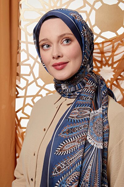 Levidor Navy Blue Circular Indian Silk Shawl