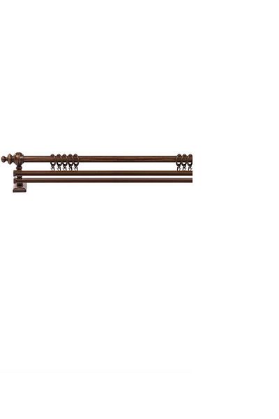 OPEN SHOPS Дървена закачалка за пердета с двойна релса от орех, рустик, 300 см - Rustic Pipe