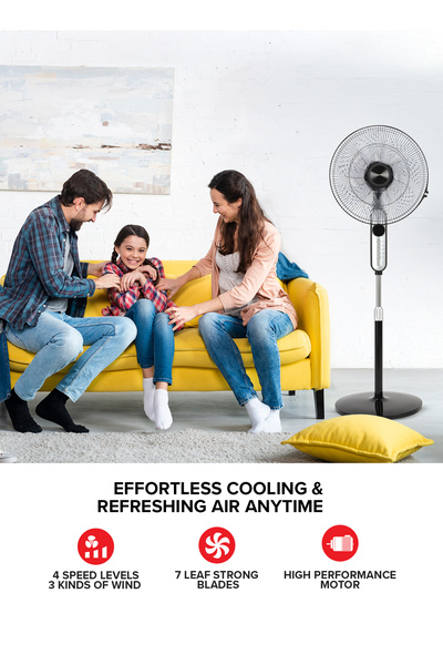 Olsenmark 16 Inch Classic Stand Fan With Remote - Pedestal Fan 6 Leaf Blade Omf1793