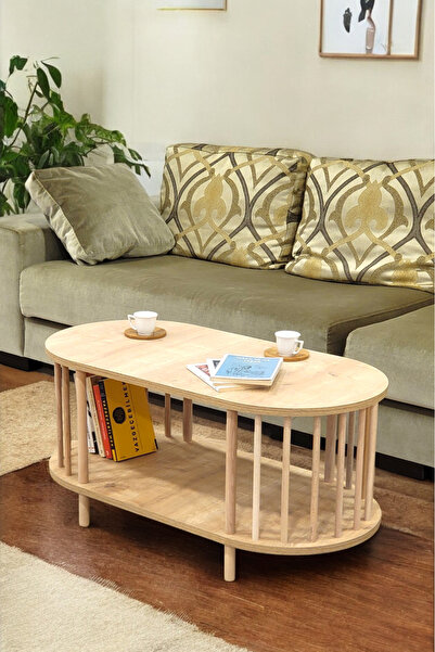 PEKA Orta Sehpa Ahşap Ayaklı Sehpa iki Raflı Sehpa Dekoratif Sehpa Gazetelikli