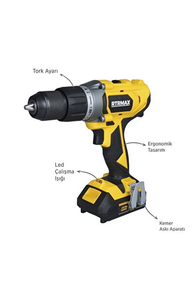 Rtrmax Rtx1820 Şarjlı Darbeli Matkap 50 Nm 2x2 Ah Çift Akü X-lion - Akü Dahil