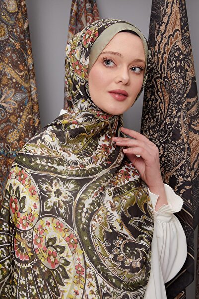 Levidor Ινδικό μεταξωτό σάλι με μοτίβο νερού πράσινου λουλουδιού