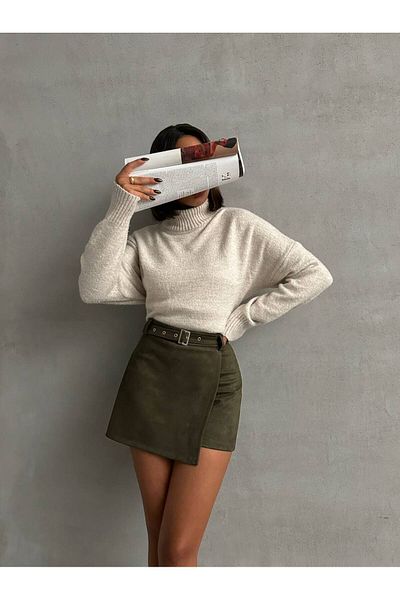 Miss Prova Belted Suede Shorts Skirt Missse 241009