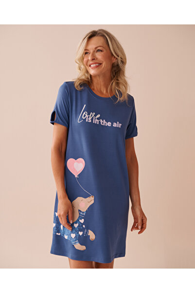 La Vie en Rose قميص نوم فائق النعومة بأكمام قصيرة وطبعة كلب