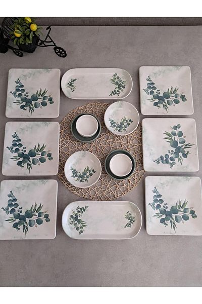 Keramika 14 Pieces 6 People Team Breakfast Eucalyptus Green