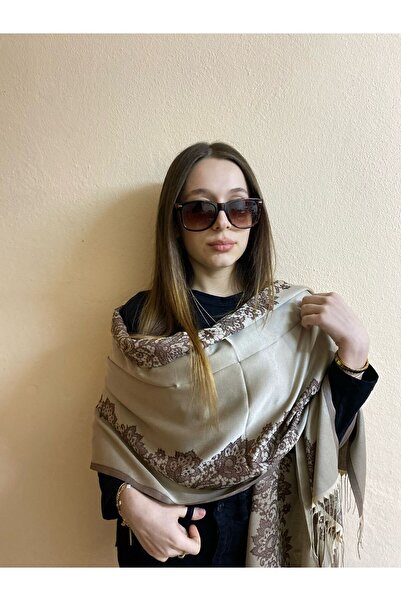 sema aksesuar Γυναικείο σάλι ζακάρ με φλοράλ μοτίβο βισκόζης - με φούντες - δώρο