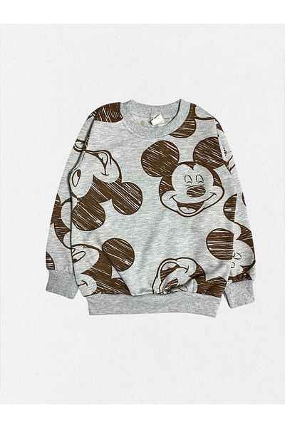 Fil Kids Boy's 100% Cotton Raised Gray Mickey Patterned Long Sleeve Winter Pajama Set
