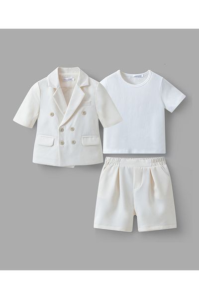 Mark & Mia Mark & Mia Half Sleeve T-Shirt and Pair of Shorts with Blazer Party Set - White and Beige