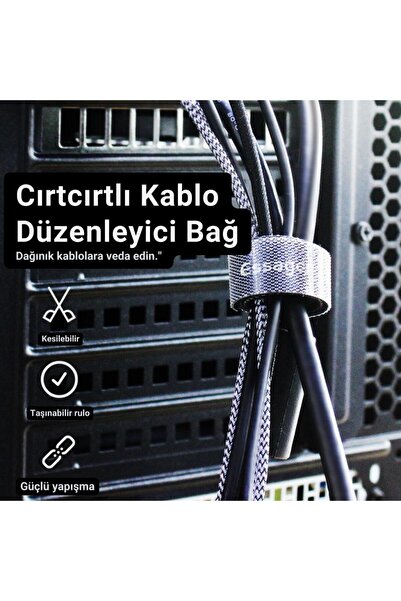 essager 5 Metre Cırt Cırt Bantlı Kablo Sarıcı Düzenleyici Organizatör, Kesilebilir Kablo Düzenleyici