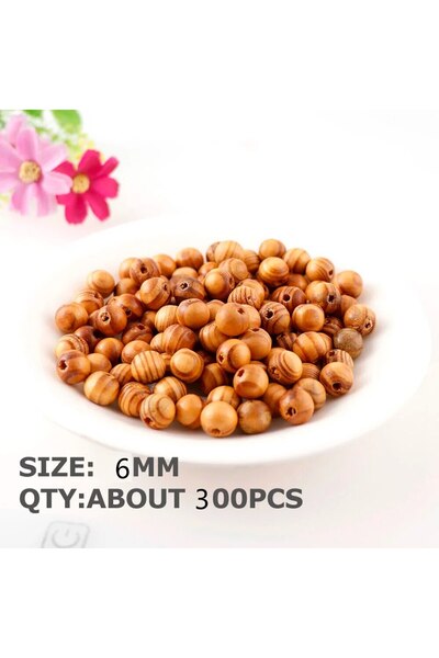 Choice 6 مم 300 قطعة من خرز خشب الصنوبر المخطط البني مع كرات مستديرة مثقوبة خ...