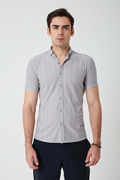 COONLESS ERKEK DESENLİ KISA KOL GÖMLEK Gri