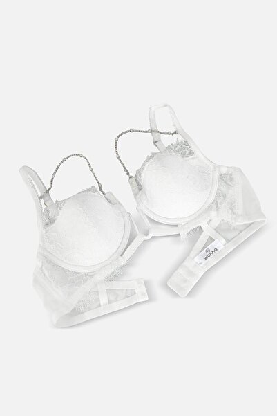 Wonna Bra and Panty Set with Lace Detail and Plug-Out Accessories - Padded - Ecru - Fashion 2577