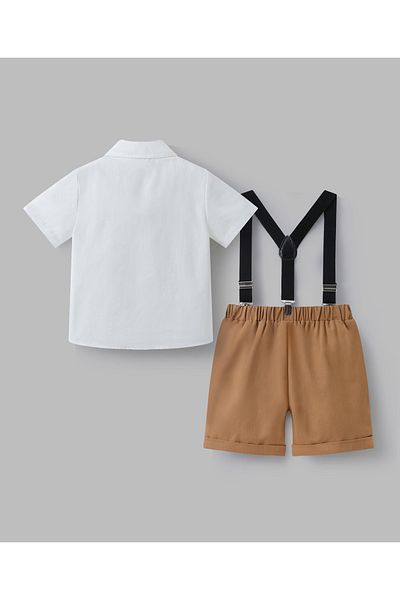 Mark & Mia Mark & Mia Short Sleeve Shirt and Pair of Shorts with Suspenders Party Set - White and Brown
