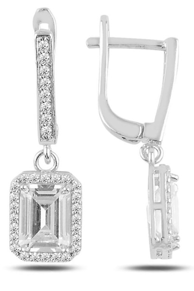 Diriliş Takı Baget Taşlı Sallanan Gümüş Küpe