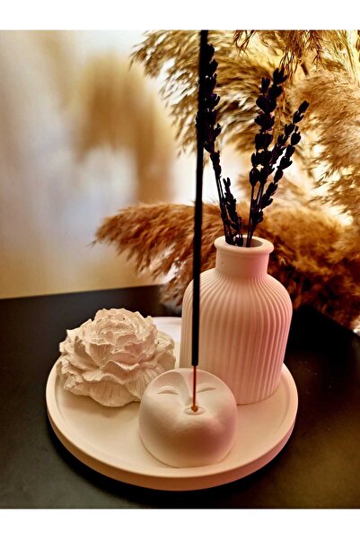 Dekor Tütsülük, Vazo Ve Beyaz Şakayık Lu 4'lü Set (16 CM SUNUM TEPSİSİ) Tütsü Dahil