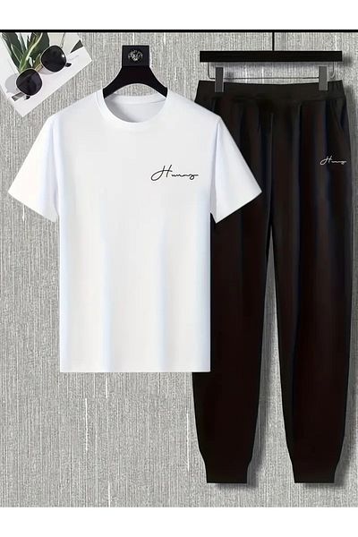 DAXİS Sportwear Company Men's Printed Tracksuit Set T-Shirt Jogger Sweatpants - Bottom Top Set