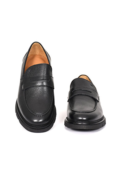 Tuna Hakiki Deri Loafer Siyah Erkek Ayakkabı Kauçuk Taban - 64640