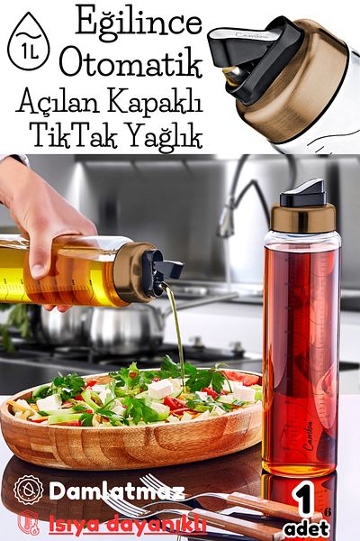 Comprox 1000ml Capacity Drip-Free Oil Pot - with Copper Tiktak Lid, Glass Oil Pot, Automatic Opening Lid