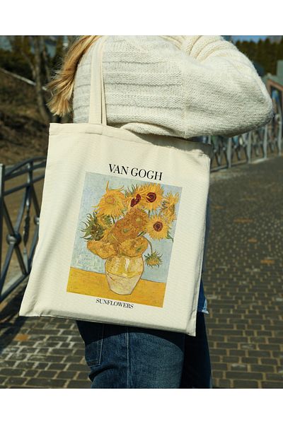 designedfy Geantă din pânză cu imprimeu floarea soarelui Van Gogh